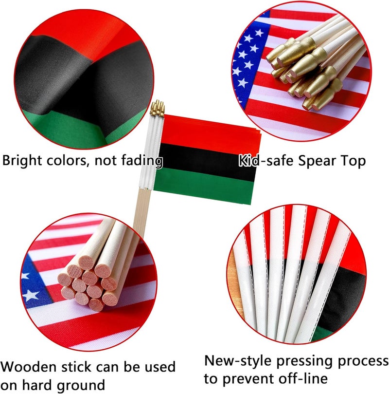 TSMD African Afro American Stick Flag Small Mini Hand Held Flags,5x8 Inch,12 Pack - Image 4